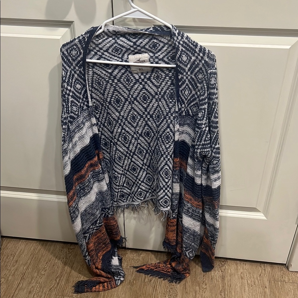 Hollister Blue and Orange Cardigan with Geometric Pattern